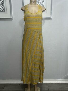 Magic Yellow and Gray Striped Sleeveless Maxi Dress